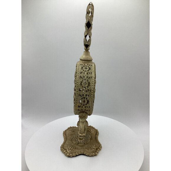 Ormolu Floral Filigree Enameled Metal 10" Perfume Bottle-Glass-Vintage - Picture 13 of 14